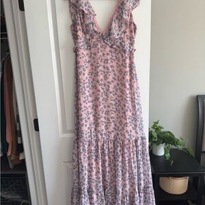 Lulu's Pink Floral Ruffled Tiered Maxi Dress